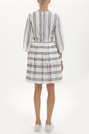 Mavi V yaka volanlı  çizgili mini elbise 92384