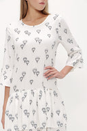 Beyaz Bol kesim fırfırlı mini elbise 92395