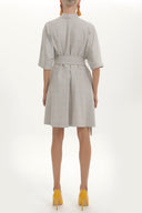 Gri Kemerli V yaka bol kesim mini elbise 92408