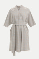 Gri Kemerli V yaka bol kesim mini elbise 92408