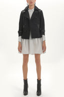 Siyah Beyaz Düğmeli bol kesim mini elbise 92411