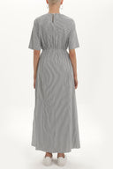 Siyah Çizgili Lastikli uzun elbise 92434