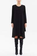 Siyah Siyah Asimetrik kesim şifon midi elbise 92549