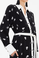 Siyah Beyaz Kadife karışımlı bol kesim uzun elbise 92568