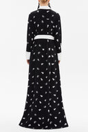 Siyah Beyaz Kadife karışımlı bol kesim uzun elbise 92568