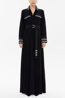 Siyah Beyaz Kuşaklı cepli uzun elbise 92588