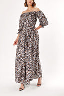Leopar Düşük Omuz Bol Kesim Elbise  92635