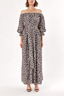 Leopar Düşük Omuz Bol Kesim Elbise  92635