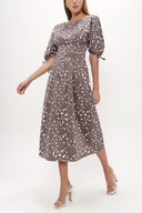 Kahve Yarasa kol fermuarlı midi elbise 92690