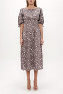 Kahve Yarasa kol fermuarlı midi elbise 92690