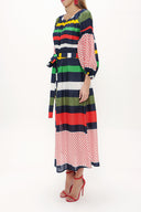 Lacivert Lastikli balon kol uzun elbise 92718