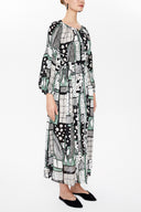 Yeşil Lastikli balon kol uzun elbise 92718