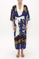 Lacivert Kemerli uzun kimono elbise 92737