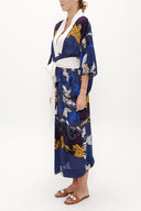 Lacivert Kemerli uzun kimono elbise 92737