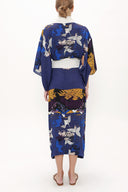 Lacivert Kemerli uzun kimono elbise 92737