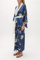 Petrol Kemerli uzun kimono elbise 92737