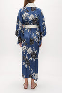 Petrol Kemerli uzun kimono elbise 92737