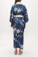 Petrol Kemerli uzun kimono elbise 92737