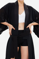 Siyah Siyah Kemerli uzun kimono elbise 92737