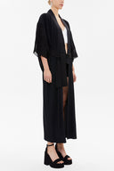 Siyah Siyah Kemerli uzun kimono elbise 92737