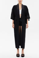 Siyah Siyah Kemerli uzun kimono elbise 92737