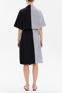 Siyah Çizgili bol kesim midi  elbise 92745