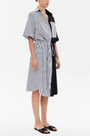 Siyah Çizgili bol kesim midi  elbise 92745