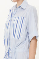 Mavi Çizgili bol kesim midi  elbise 92745