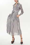 Siyah Düğmeli ve kemerli uzun elbise 92758