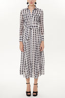 Siyah Düğmeli ve kemerli uzun elbise 92758