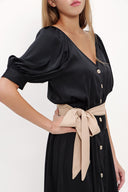 Siyah V yaka uzun elbise 92761