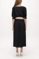 Siyah V yaka uzun elbise 92761