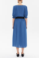 Mavi V yaka uzun elbise 92761