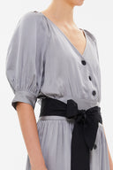 Gri V yaka uzun elbise 92761