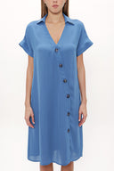 Mavi Asimetrik patlı midi elbise 92764