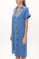 Mavi Asimetrik patlı midi elbise 92764