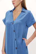 Mavi Asimetrik patlı midi elbise 92764