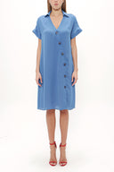 Mavi Asimetrik patlı midi elbise 92764