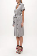 Gri Asimetrik patlı midi elbise 92764