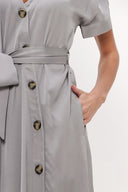 Gri Asimetrik patlı midi elbise 92764