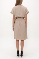Bej Asimetrik patlı midi elbise 92764