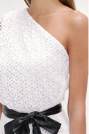 Beyaz Tek omuz balon kollu midi elbise 92771