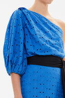 Mavi Tek omuz balon kollu midi elbise 92771