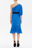 Mavi Tek omuz balon kollu midi elbise 92771