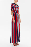 Kırmızı Düşük omuz kısa kol kemerli uzun elbise 92796