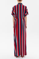 Kırmızı Düşük omuz kısa kol kemerli uzun elbise 92796