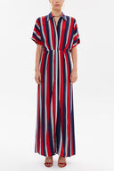 Kırmızı Düşük omuz kısa kol kemerli uzun elbise 92796