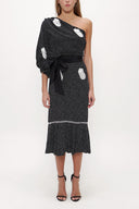 Siyah Tek omuz godeli midi elbise 92802