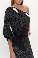 Siyah Tek omuz godeli midi elbise 92802