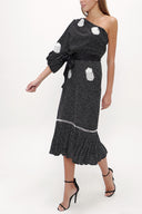 Siyah Tek omuz godeli midi elbise 92802